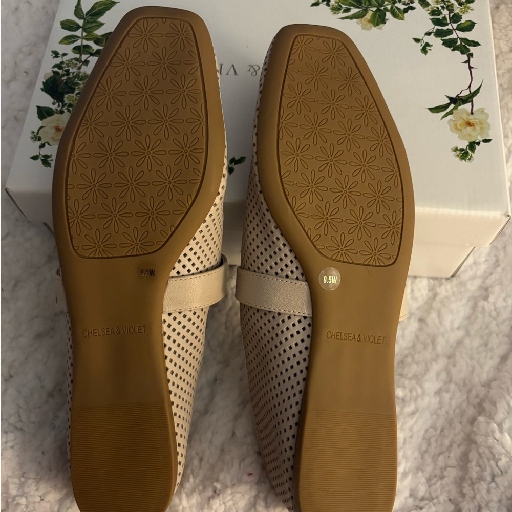 Chelsea & Violet Beige Perforated Mary Jane Flats - Picture 3 of 4